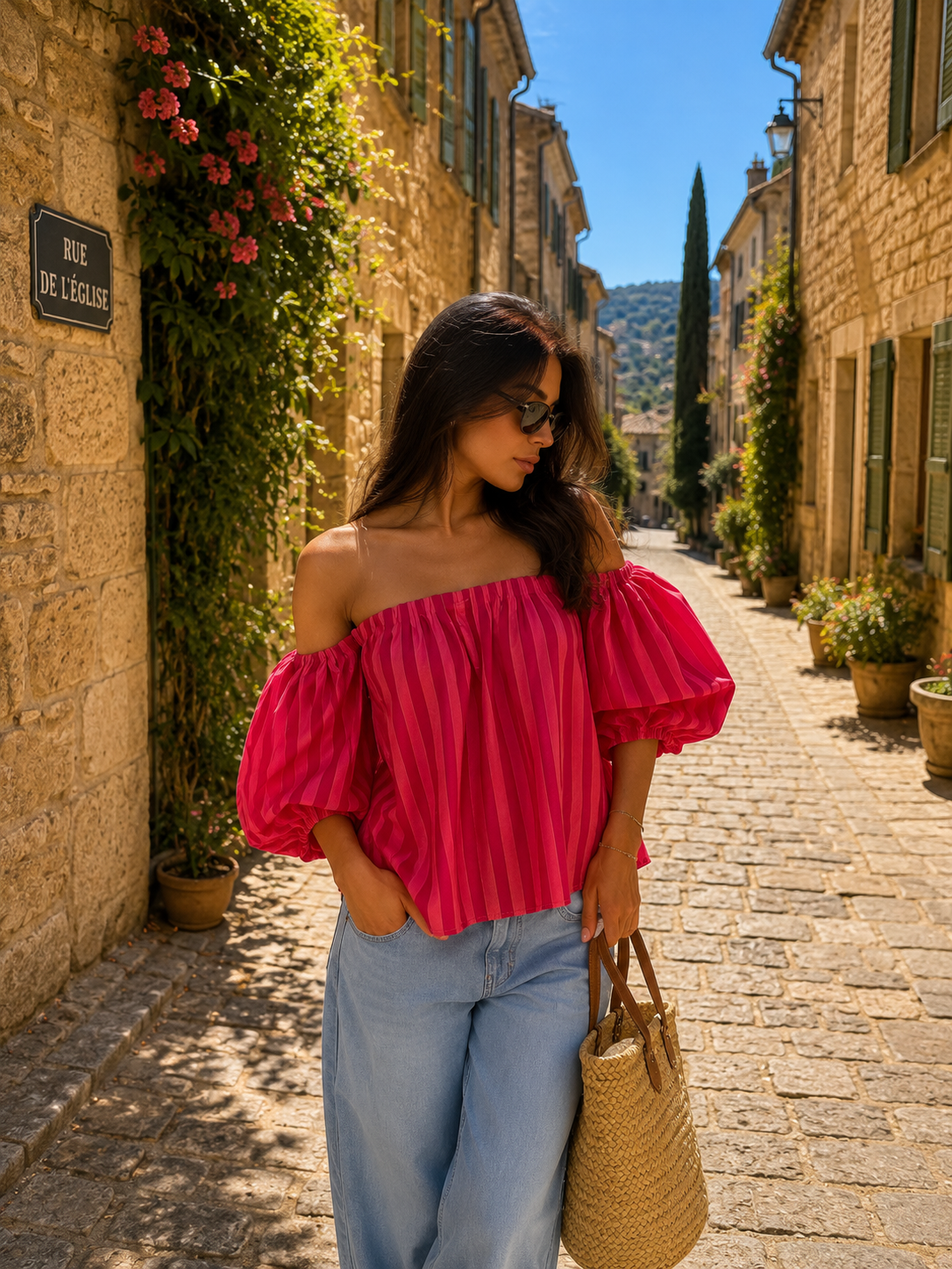 GIGI OFF SHOULDER TOP STRIPES (RED/PINK)