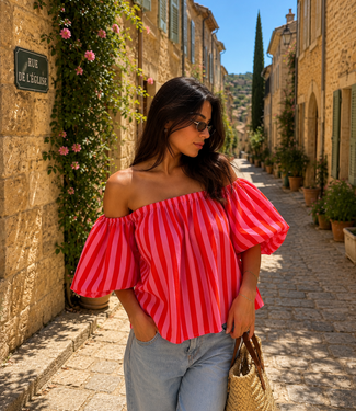 GIGI OFF SHOULDER TOP STRIPES (CORAL/PINK)