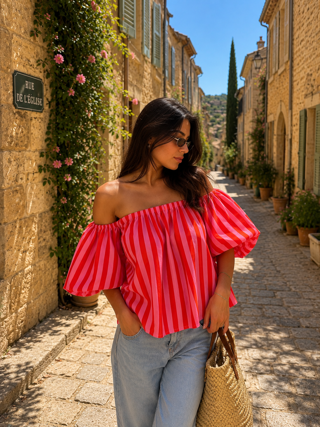 GIGI OFF SHOULDER TOP STRIPES (CORAL/PINK)