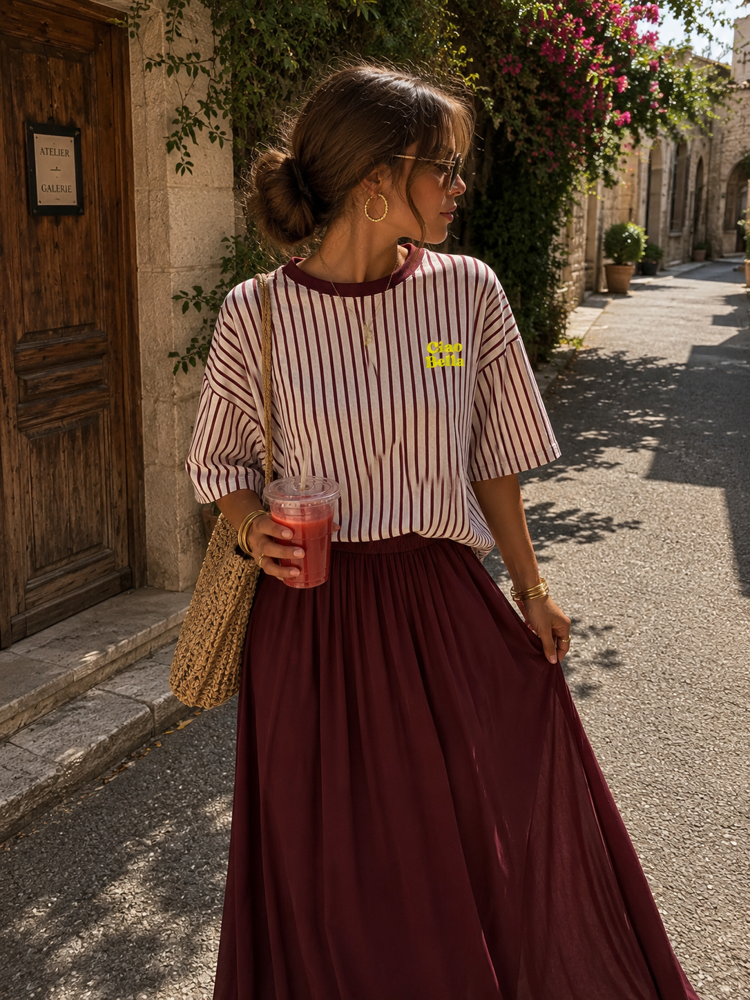 CIAO BELLA Stripes T-shirt (Bordeaux/Grey Melee)