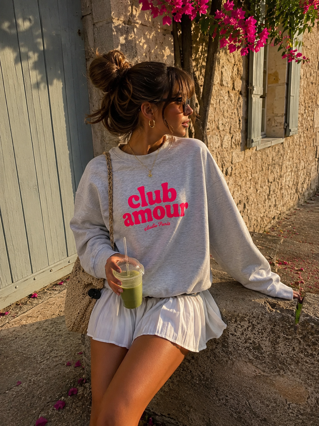 CLUB AMOUR Sweater (Light Grey Melee/Neon Pink)