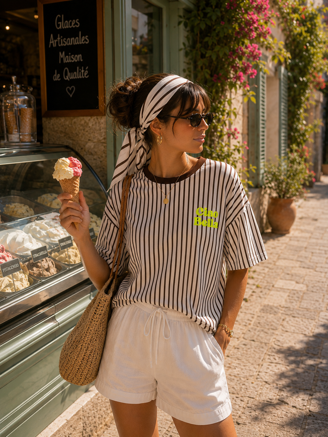 CIAO BELLA Stripes T-shirt (Brown/White)