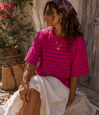 LALI Stripes Sweat Tee (Hot Pink/Coral)
