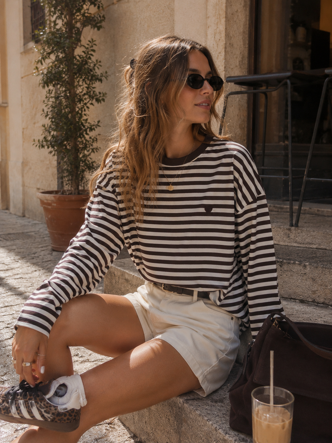 ISA Heart Stripe Long Sleeve (Brown/Beige)