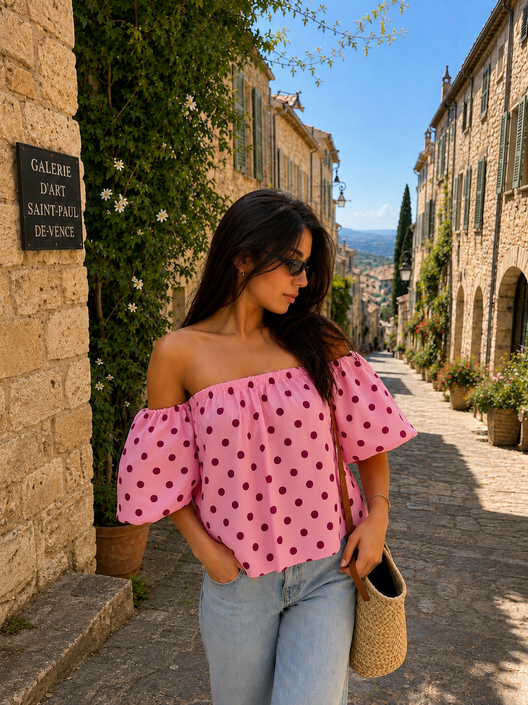 GIGI OFF SHOULDER TOP POLKADOT (BERRY/PINK)