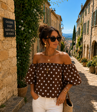 GIGI OFF SHOULDER TOP POLKADOT (BROWN/WHITE)
