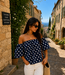 GIGI OFF SHOULDER TOP POLKADOT (NAVY/WHITE)