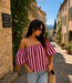 GIGI OFF SHOULDER TOP STRIPES (LIGHT PINK/BORDEAU)