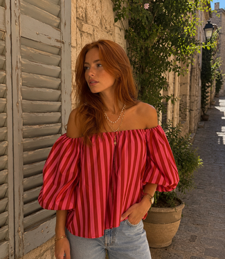 GIGI OFF SHOULDER TOP STRIPES (RUSTY PINK)