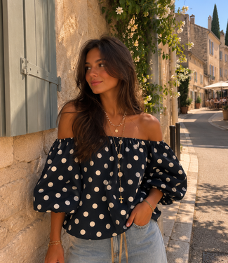 GIGI OFF SHOULDER TOP POLKADOT (NAVY/WHITE)