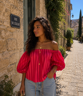 GIGI OFF SHOULDER TOP STRIPES (RED/PINK)
