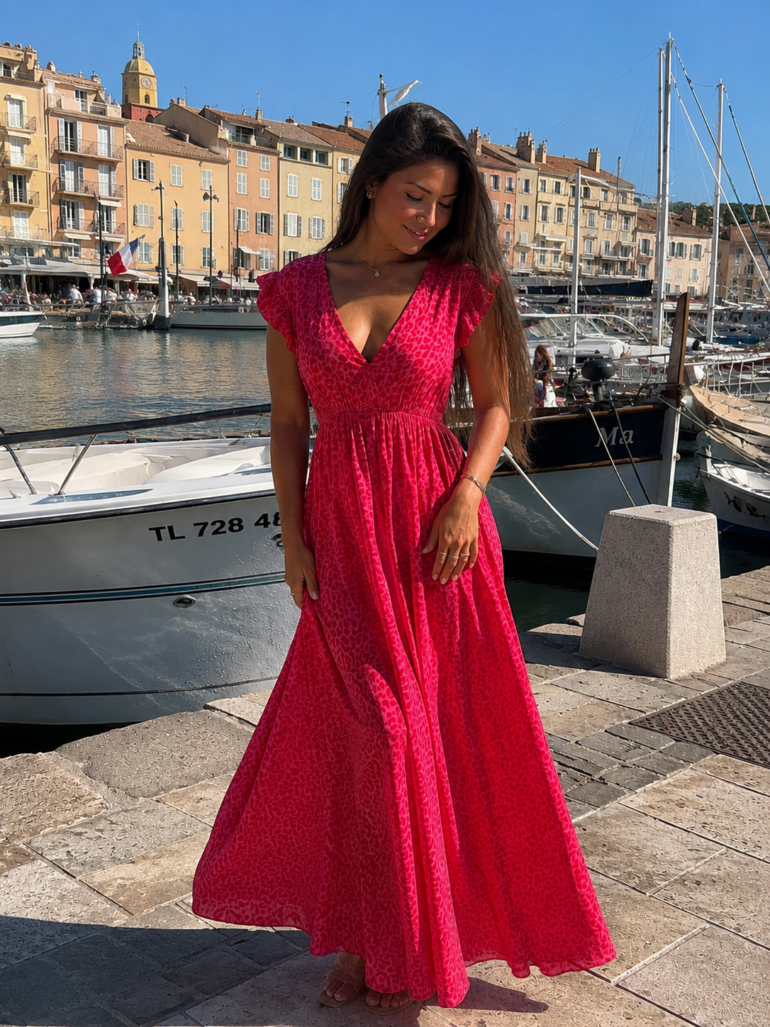 MIA Leopard Long Dress (Red/Pink)