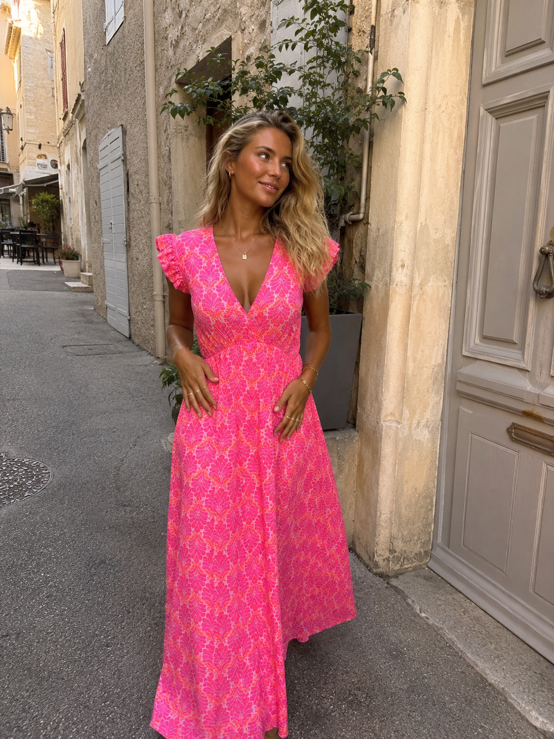 MIA Motif Long Dress (Hot Pink)