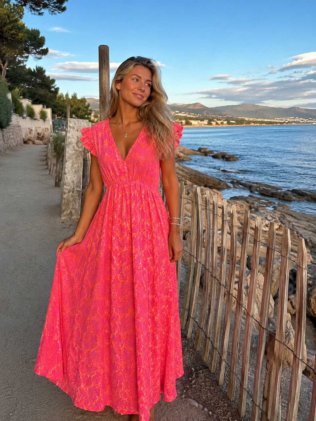 MIA Motif Long Dress (Neon Coral)