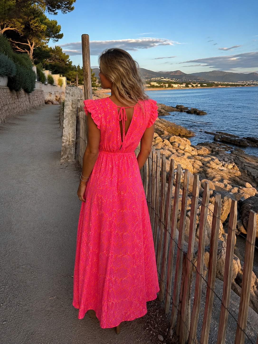MIA Motif Long Dress (Neon Coral)