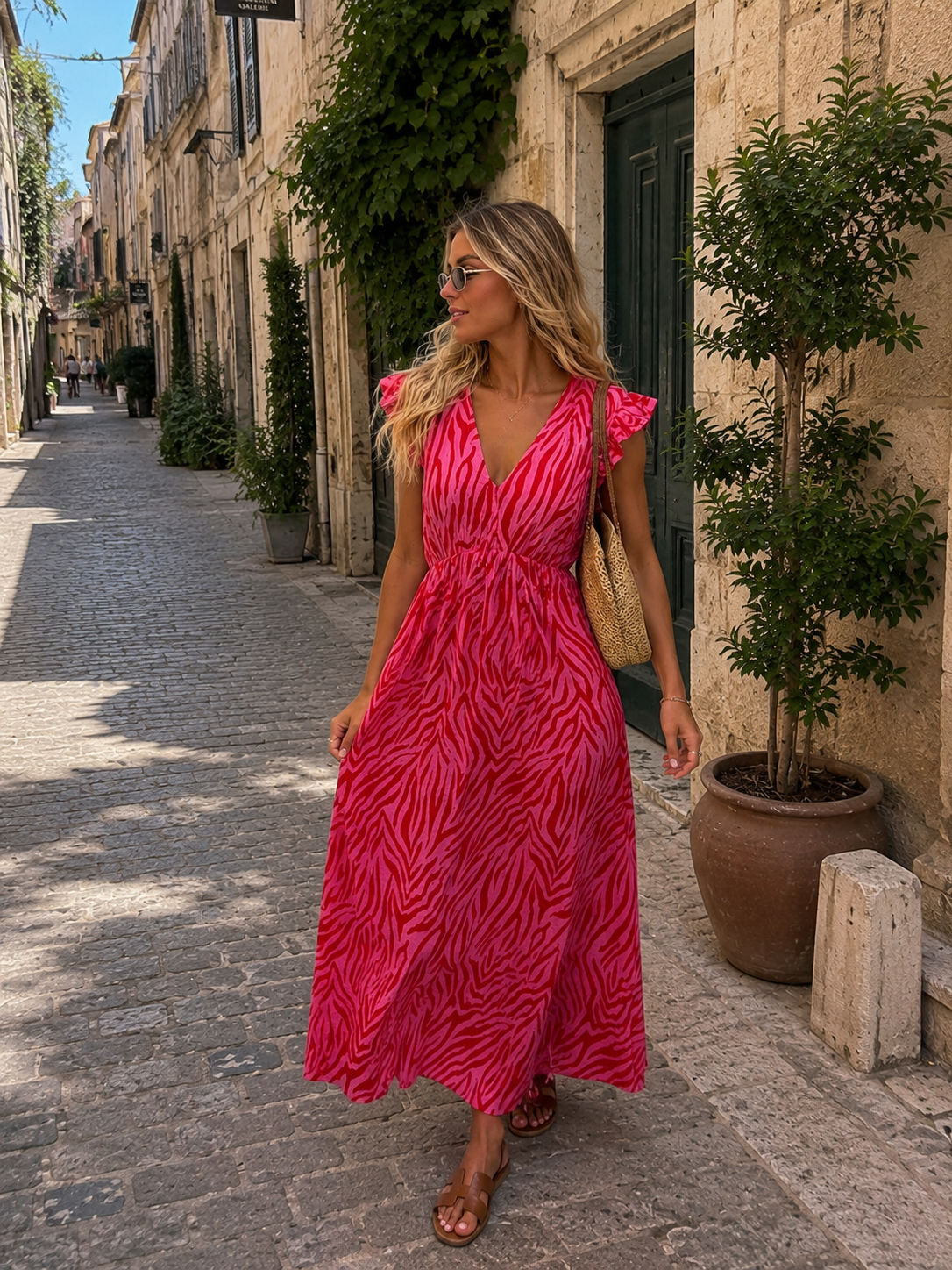 MIA Zebra Long Dress (Red/Pink)