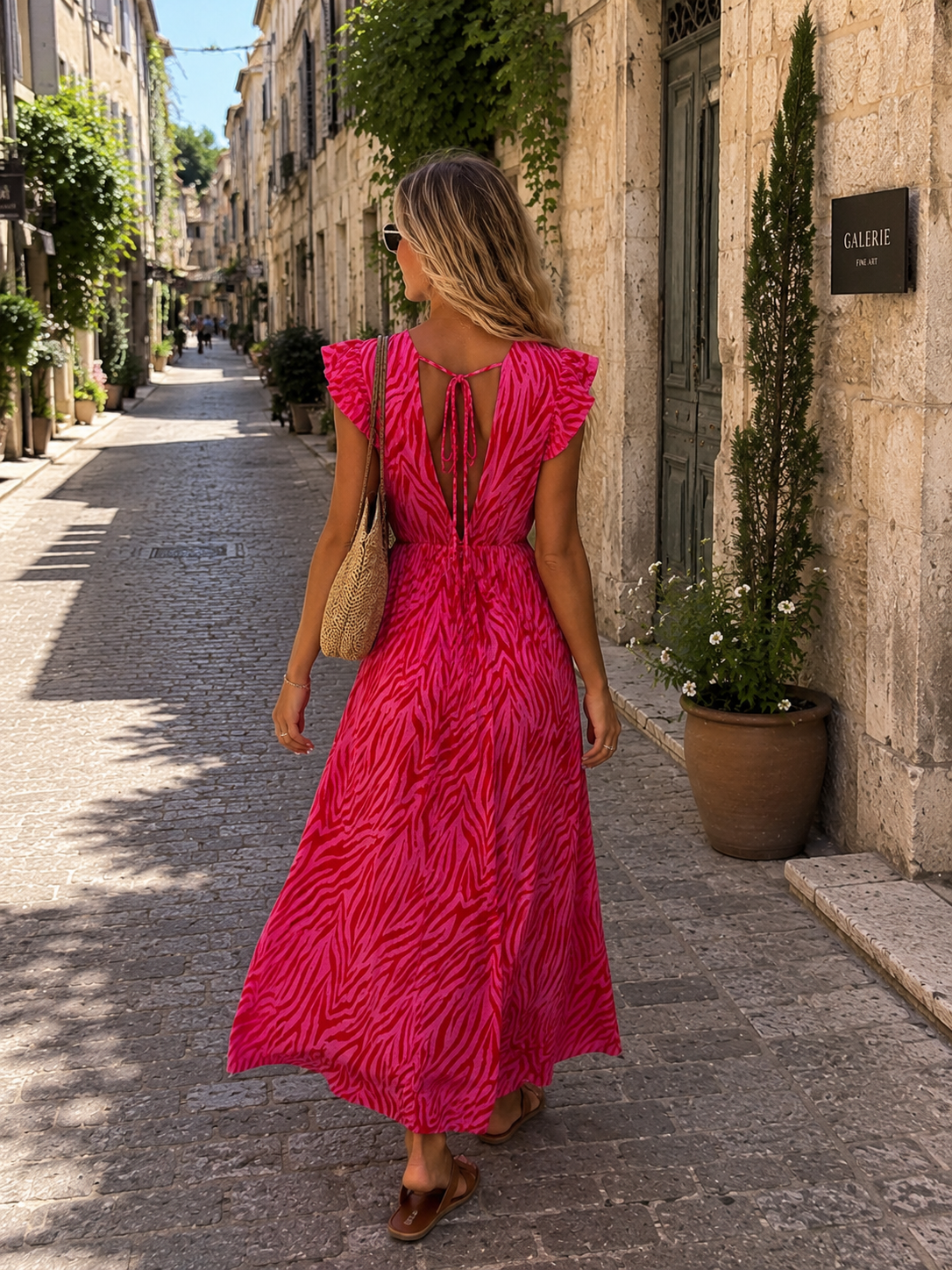 MIA Zebra Long Dress (Red/Pink)