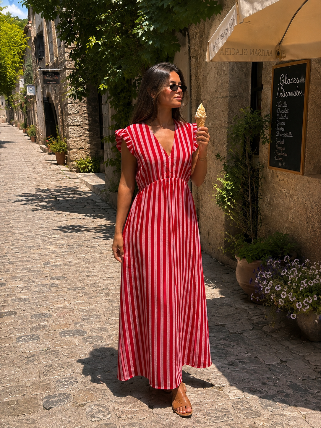 MIA B.Stripes Long Dress (Light Pink/Red)