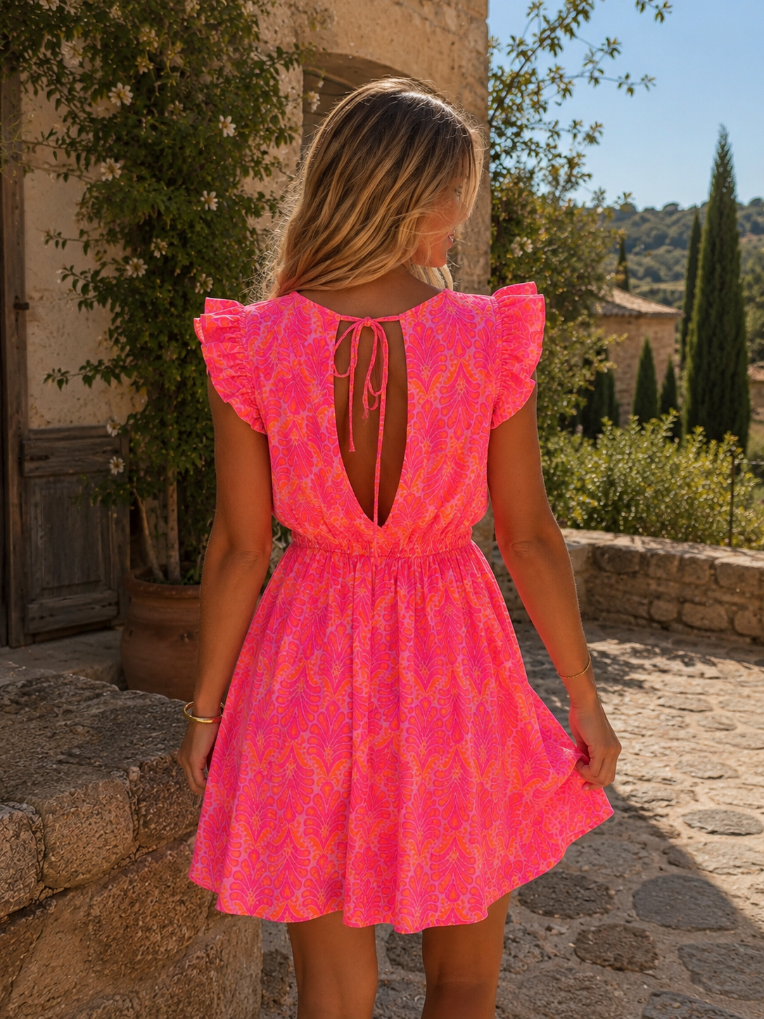 TIA Motif Midi Dress (Hot Pink)