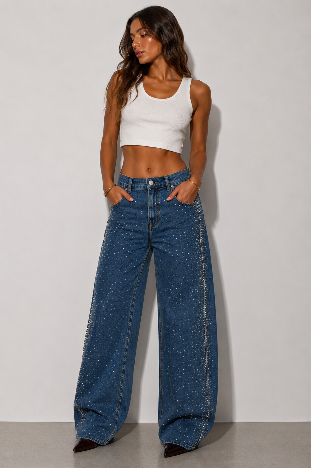 SHINNY Strass Ballon Fit Jeans (Medium Blue)