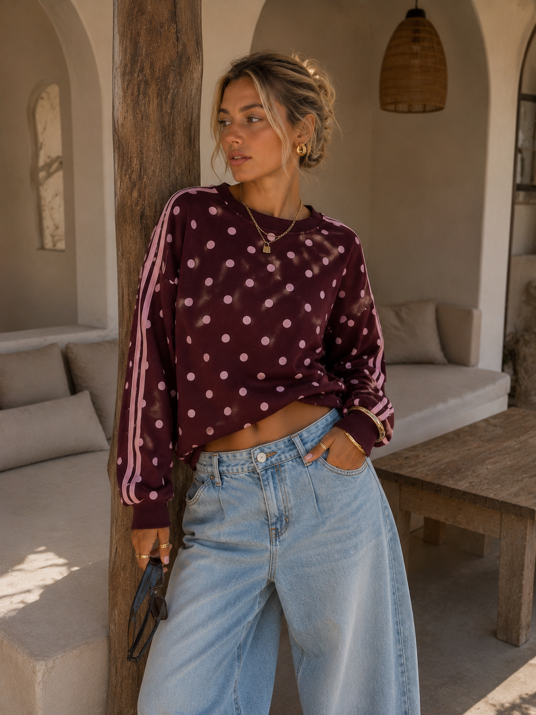 POPO Polka Dots Sweater (Bordeau/Pink)