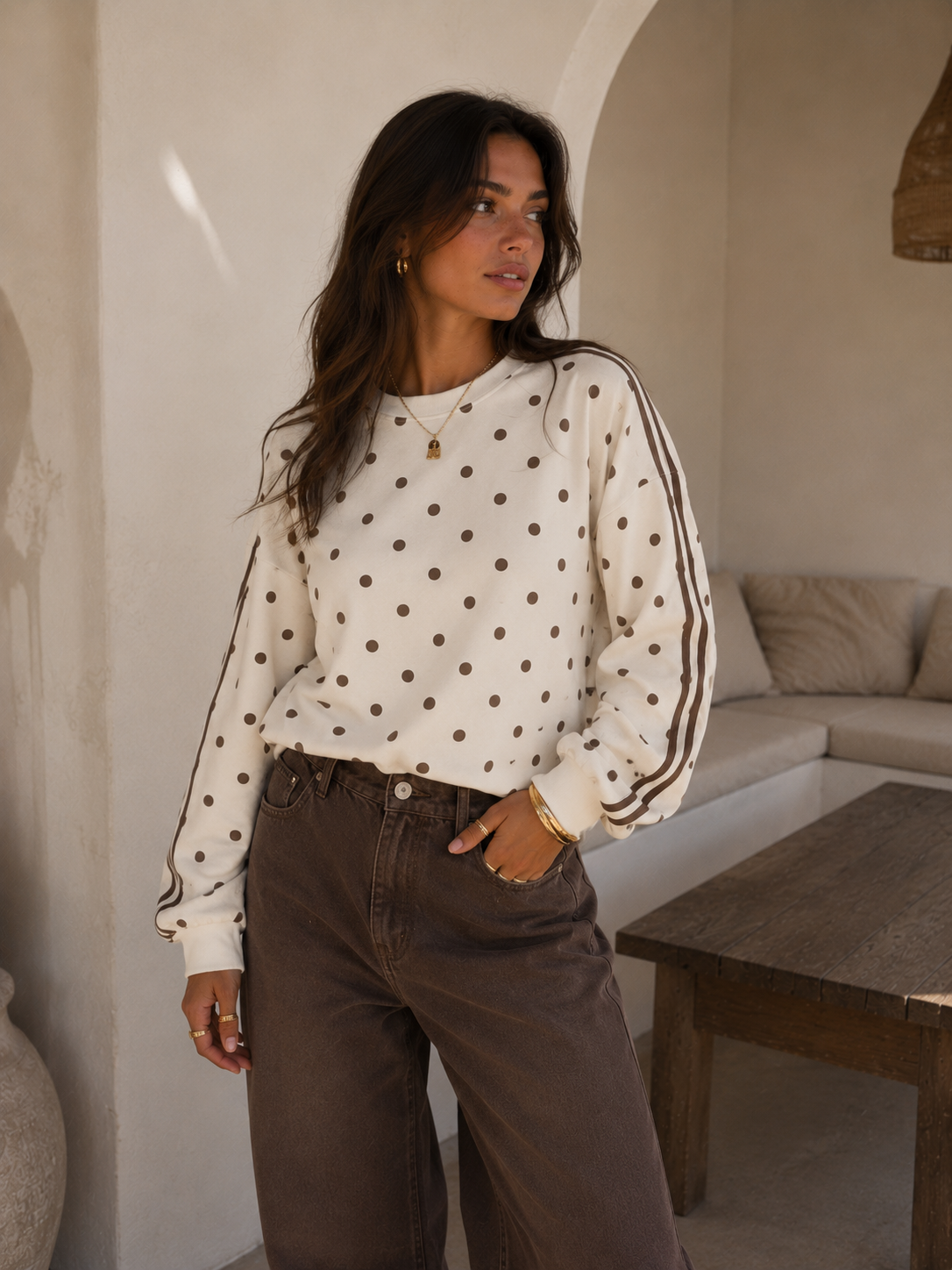 POPO Polka Dots Sweater (Cream/Brown)