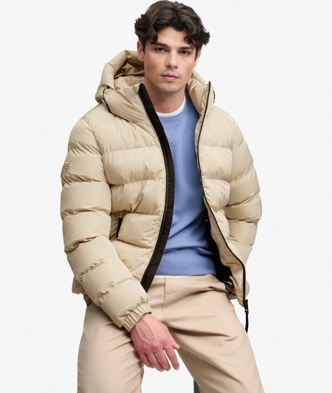 HOODED SPORTS PUFFER JACKET (Climbing Chawk)