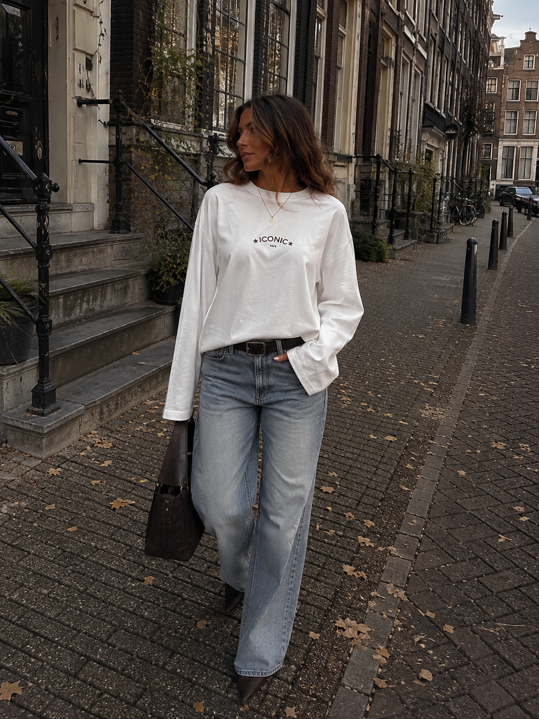 ICONIC STAR Longsleeve Shirt (White/Brown)