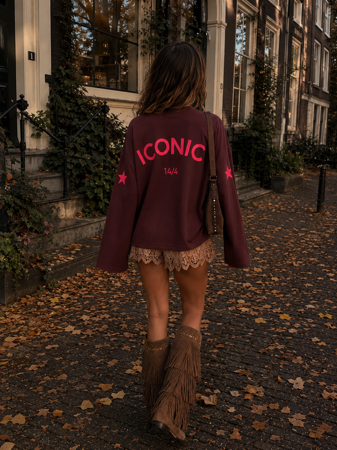 ICONIC STAR Longsleeve Shirt (Bordeau/Neon Pink)