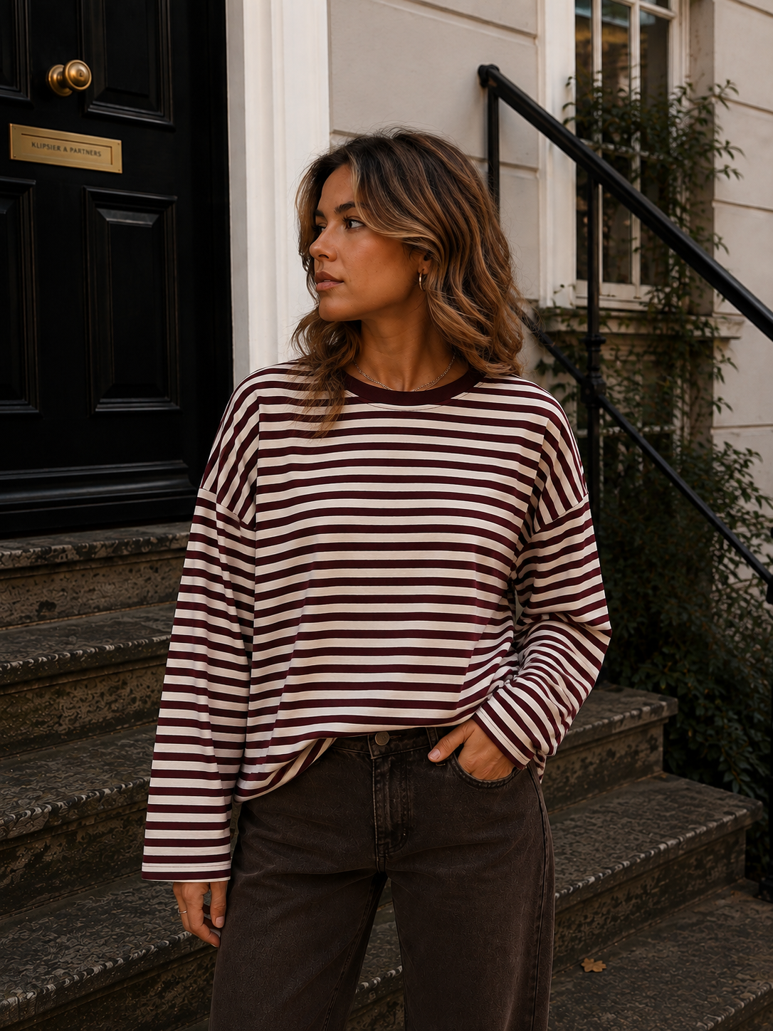 ESMEE Stripes LS Shirt (Bordeau/White)