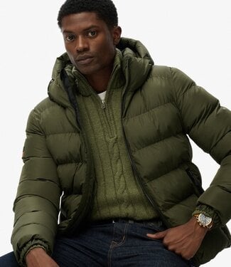Superdry HOODED SPORTS PUFFER JACKET ARMY KHAKI