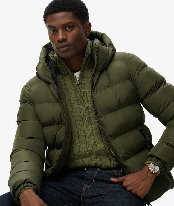 HOODED SPORTS PUFFER JACKET ARMY KHAKI