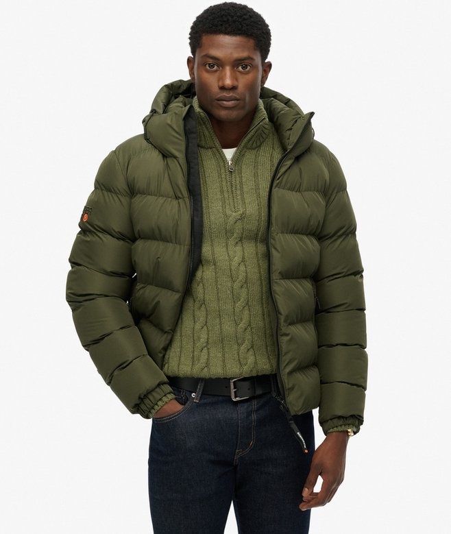 HOODED SPORTS PUFFER JACKET ARMY KHAKI