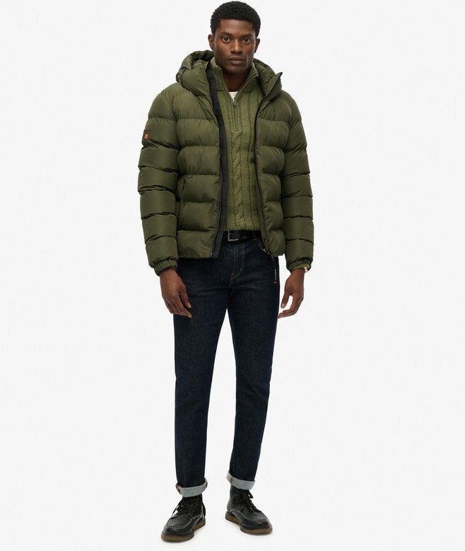 HOODED SPORTS PUFFER JACKET ARMY KHAKI