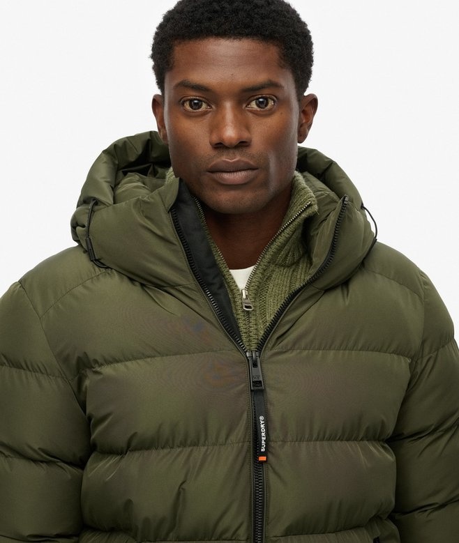HOODED SPORTS PUFFER JACKET ARMY KHAKI