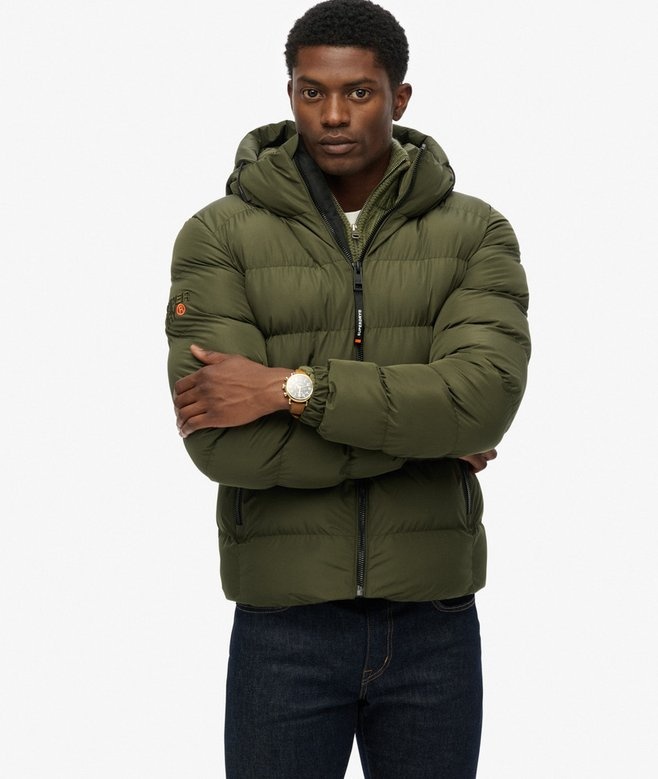 HOODED SPORTS PUFFER JACKET ARMY KHAKI