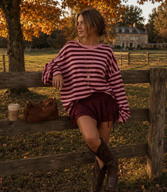 CAMILA Oversized Stripes Sweater (Bordeau/Light Pink)