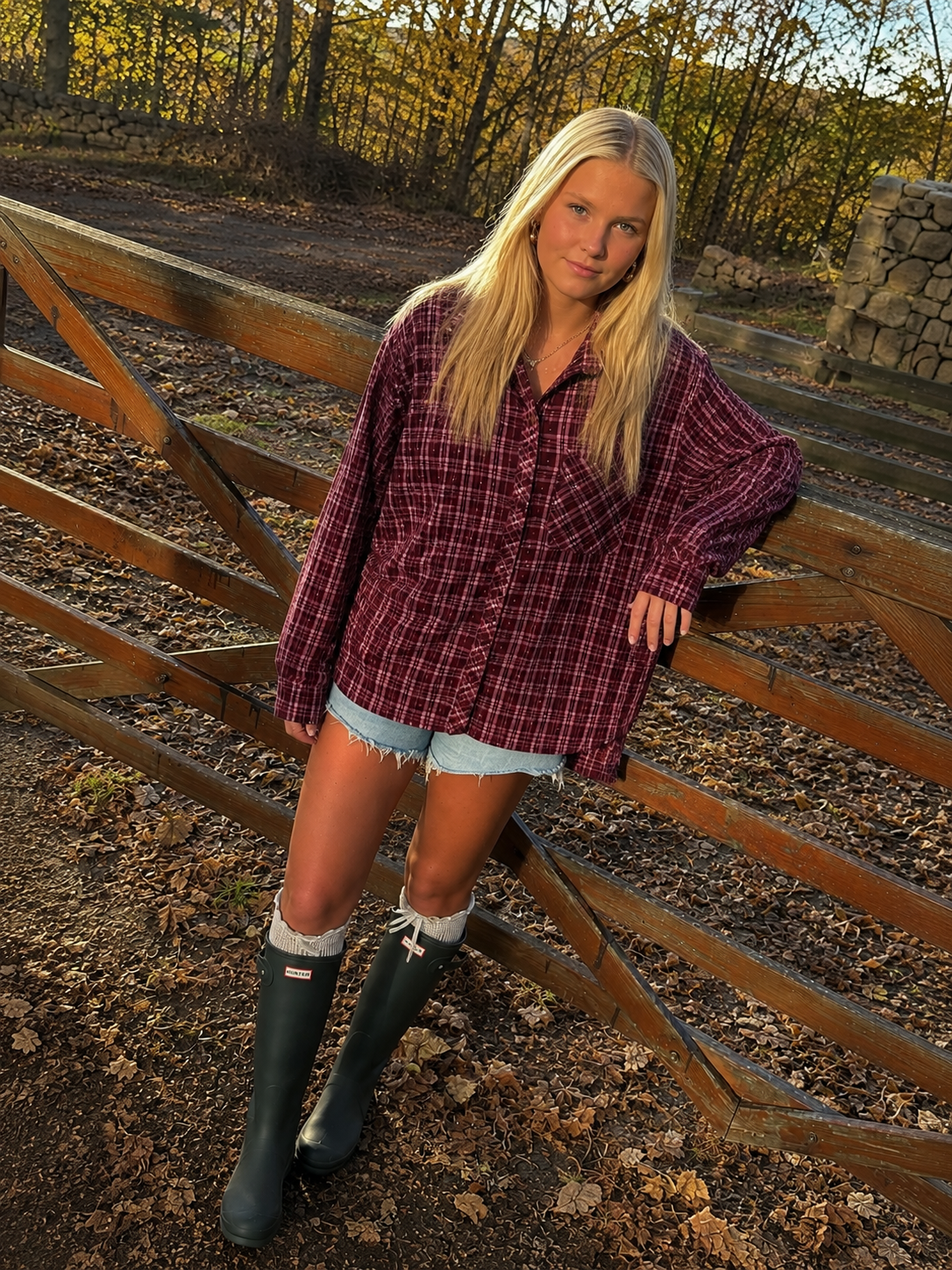 RUBY Glitter Check Shirt (Bordeau)