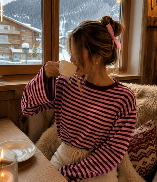 CORI Stripes LS Sweatshirt (Bordeau/Pink)