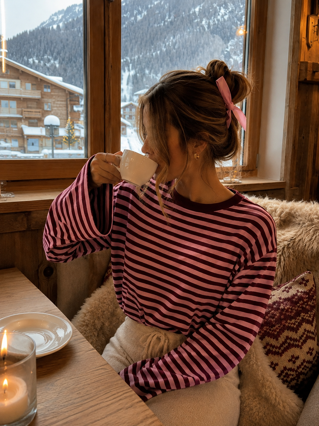 CORI Stripes LS Sweatshirt (Bordeau/Pink)