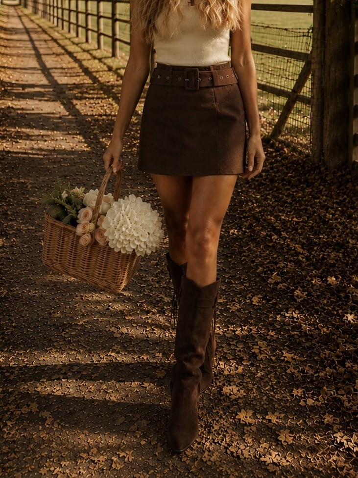 WINTERFELL Suede Skirt (Brown)