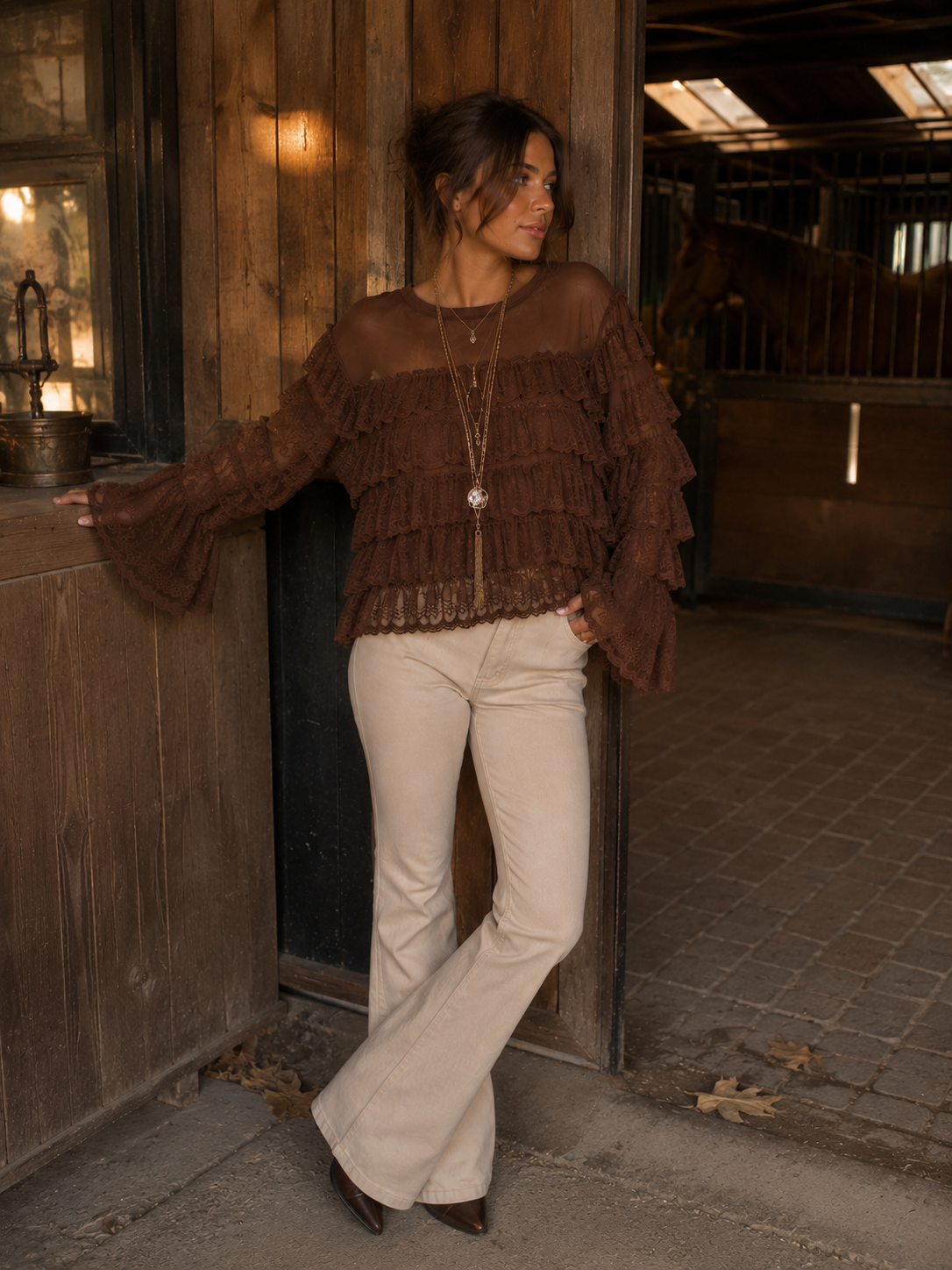 LUCY Ruffle Top (Brown)