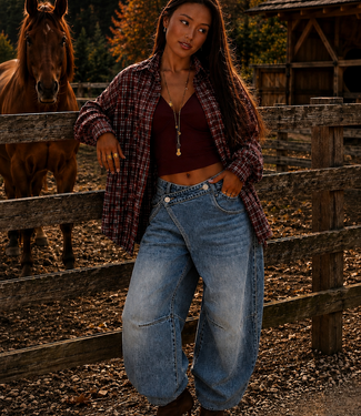 ROMY Side Buttons Ballon Fit Jeans (Washed Blue Denim)