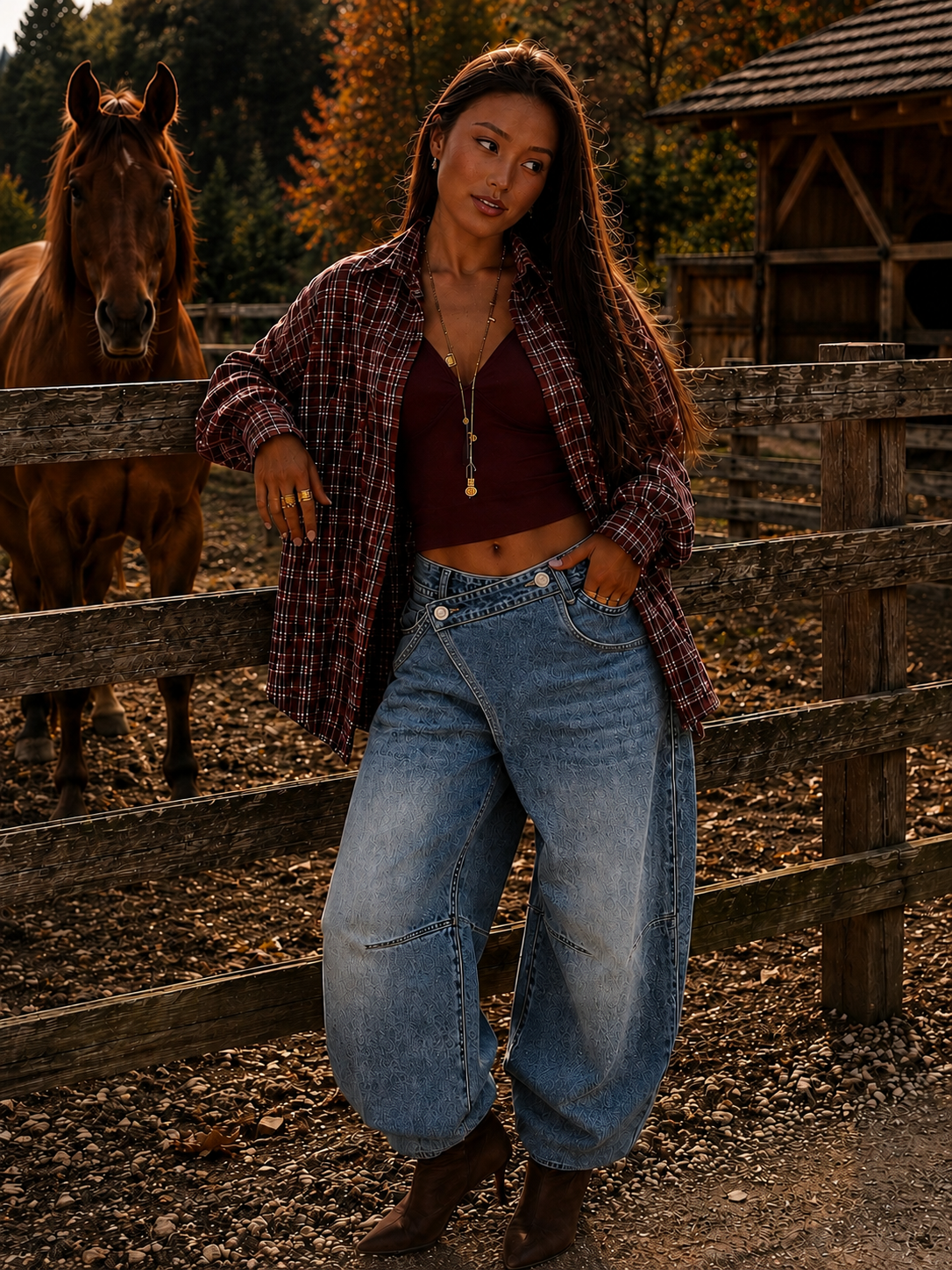 ROMY Side Buttons Ballon Fit Jeans (Washed Blue Denim)