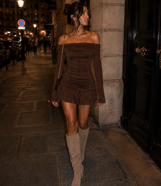BLAIR Off Shoulder Dress (Brown)