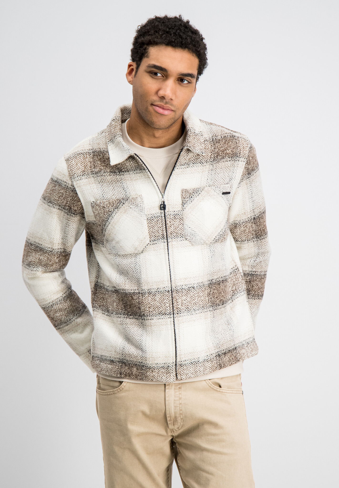 4267432 GLENN Check Flanel Zip Overshirt (673 Coastal Sand)
