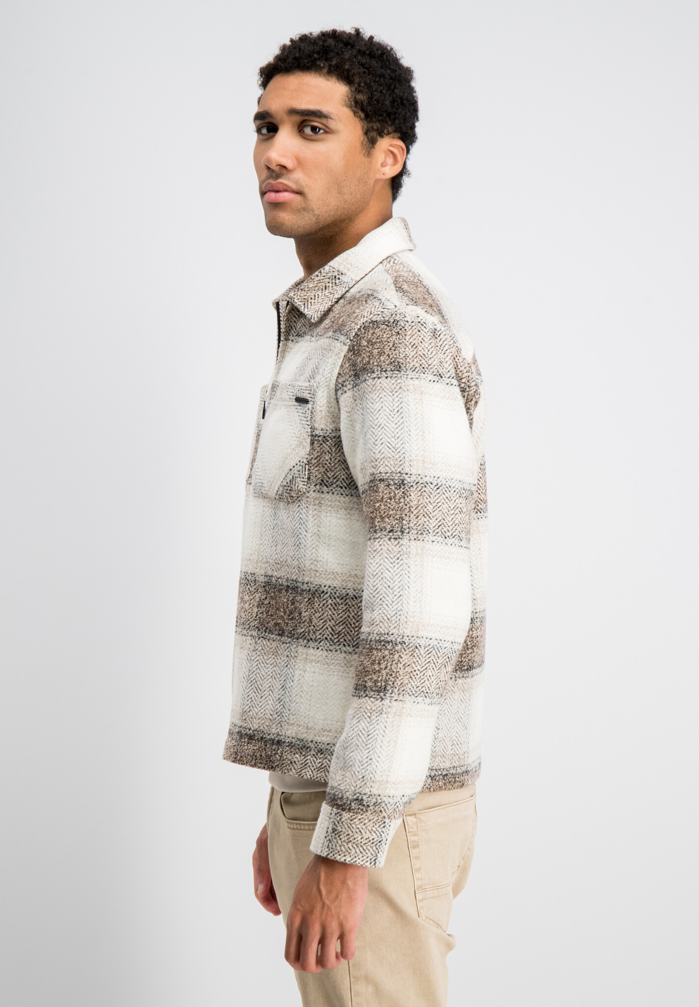 4267432 GLENN Check Flanel Zip Overshirt (673 Coastal Sand)
