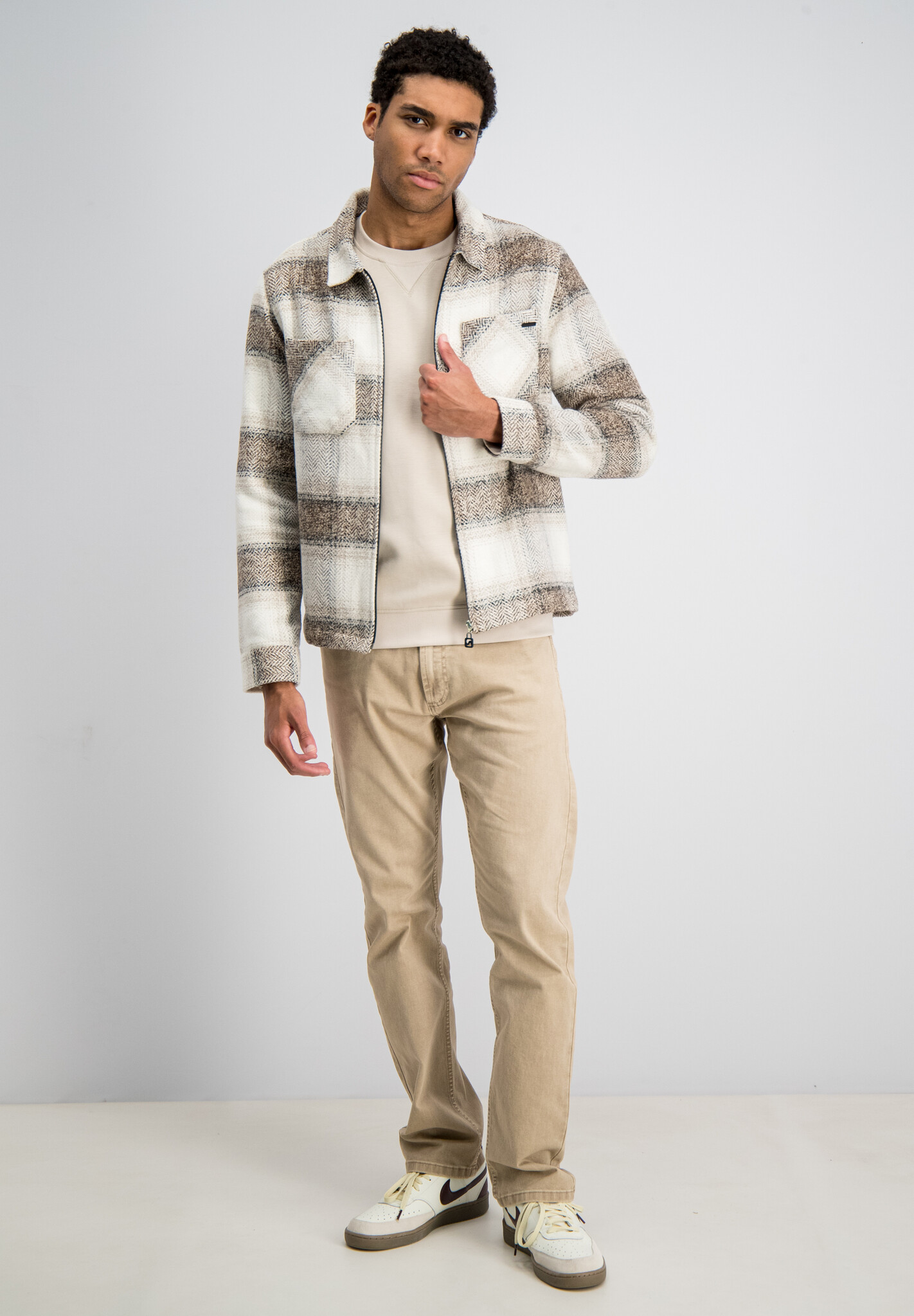 4267432 GLENN Check Flanel Zip Overshirt (673 Coastal Sand)