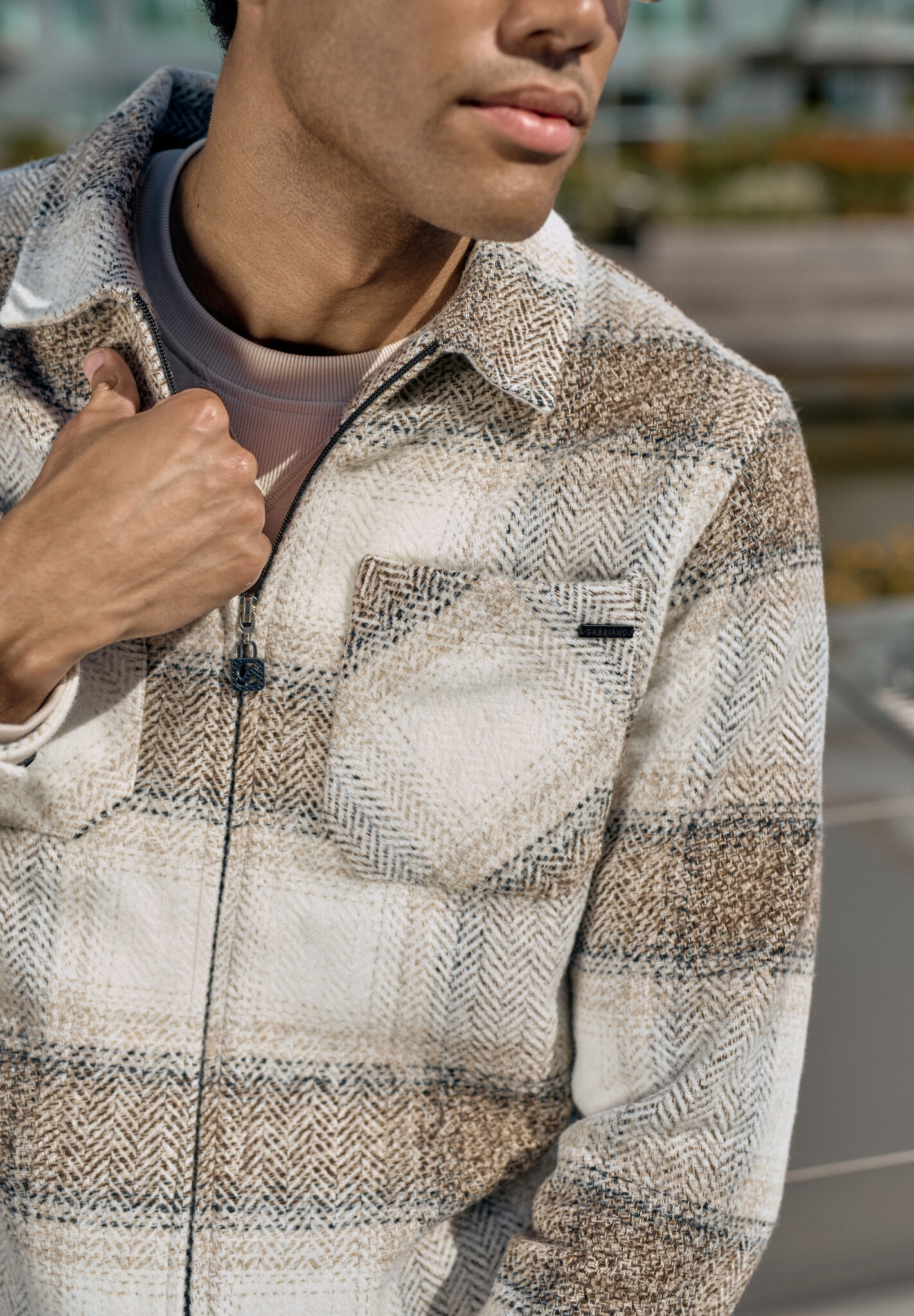 4267432 GLENN Check Flanel Zip Overshirt (673 Coastal Sand)