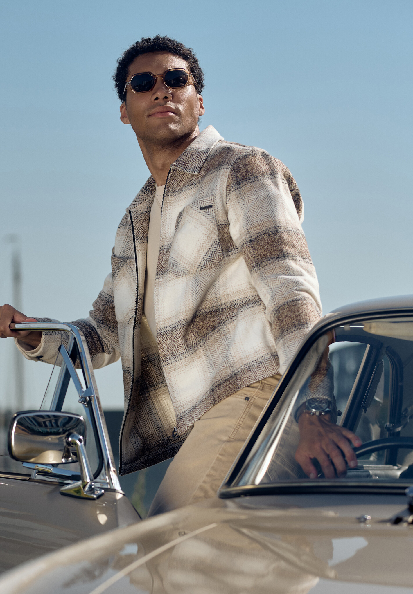 4267432 GLENN Check Flanel Zip Overshirt (673 Coastal Sand)
